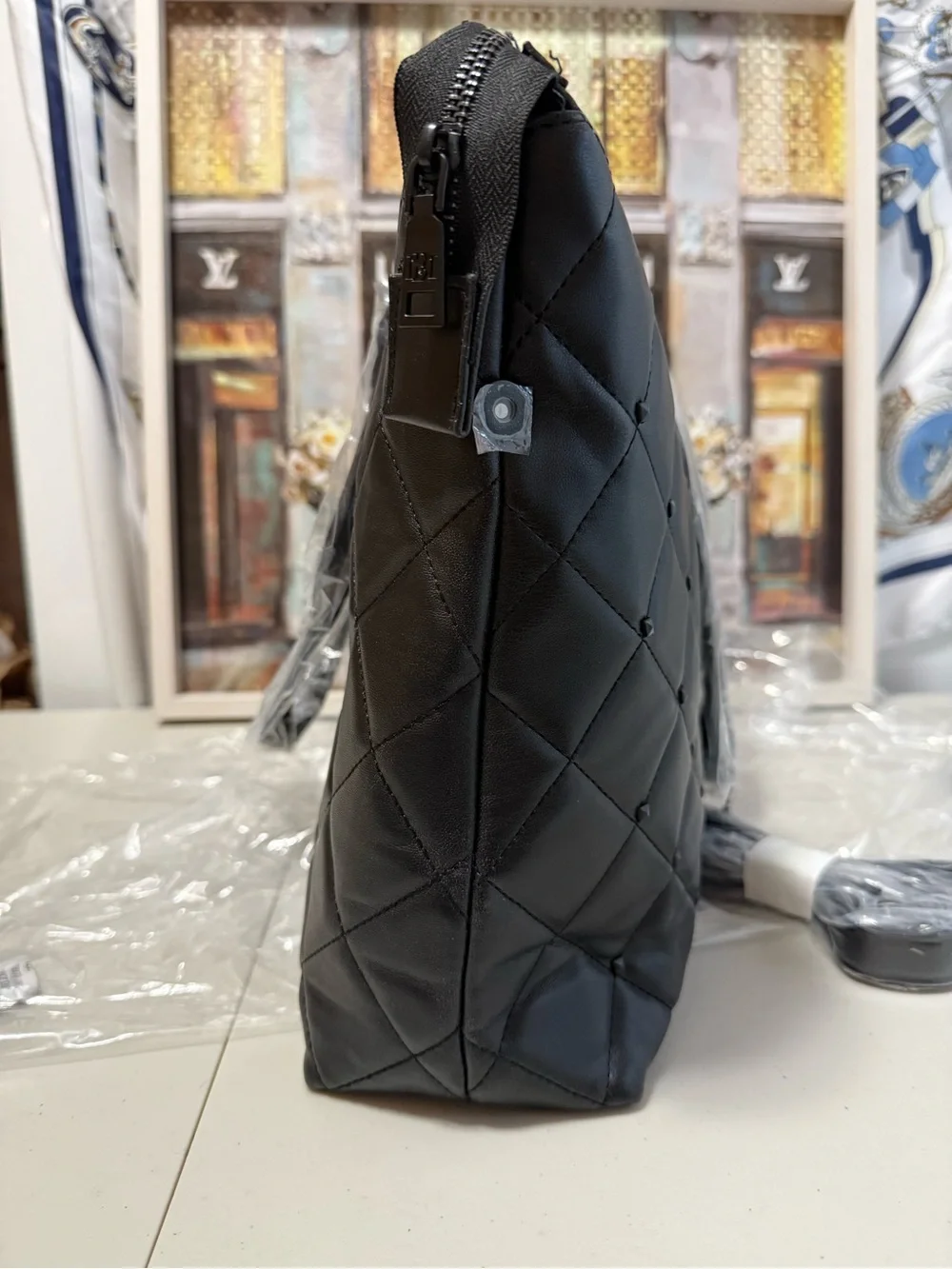 Badgley Mischka Quilted Black Leather Tote Bag